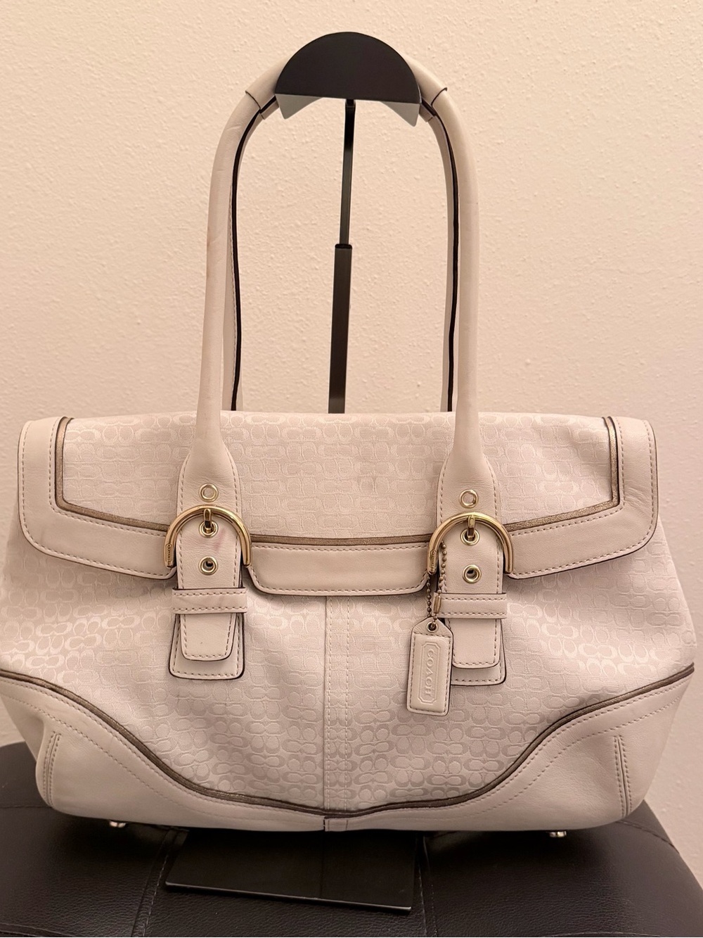 Vintage Coach Flap Satchel Cream Signature C Canvas/Leather with Matching Wallet - Picture 2 of 16